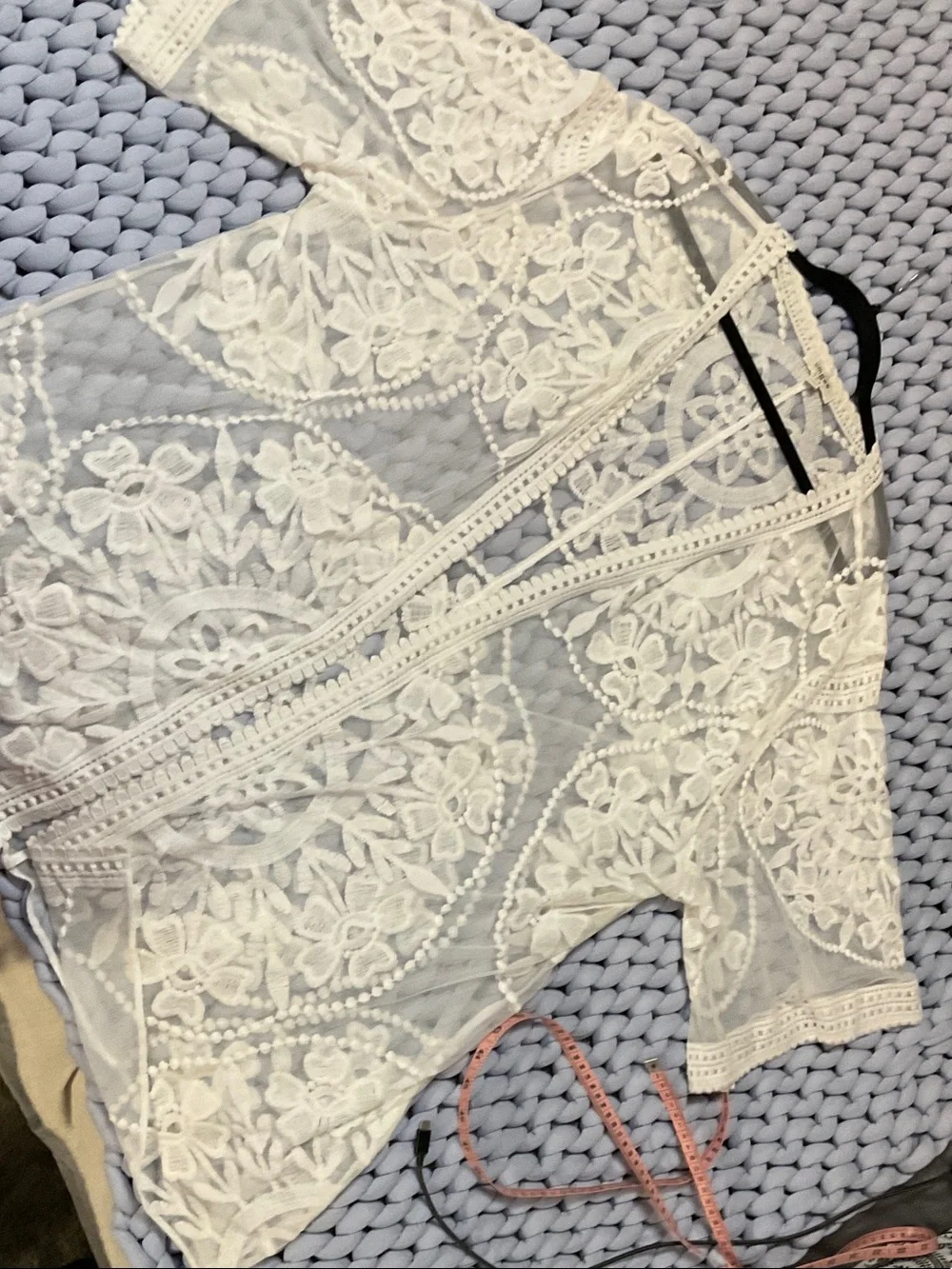 Umgee White Floral Lace Sheer Kimono Robe